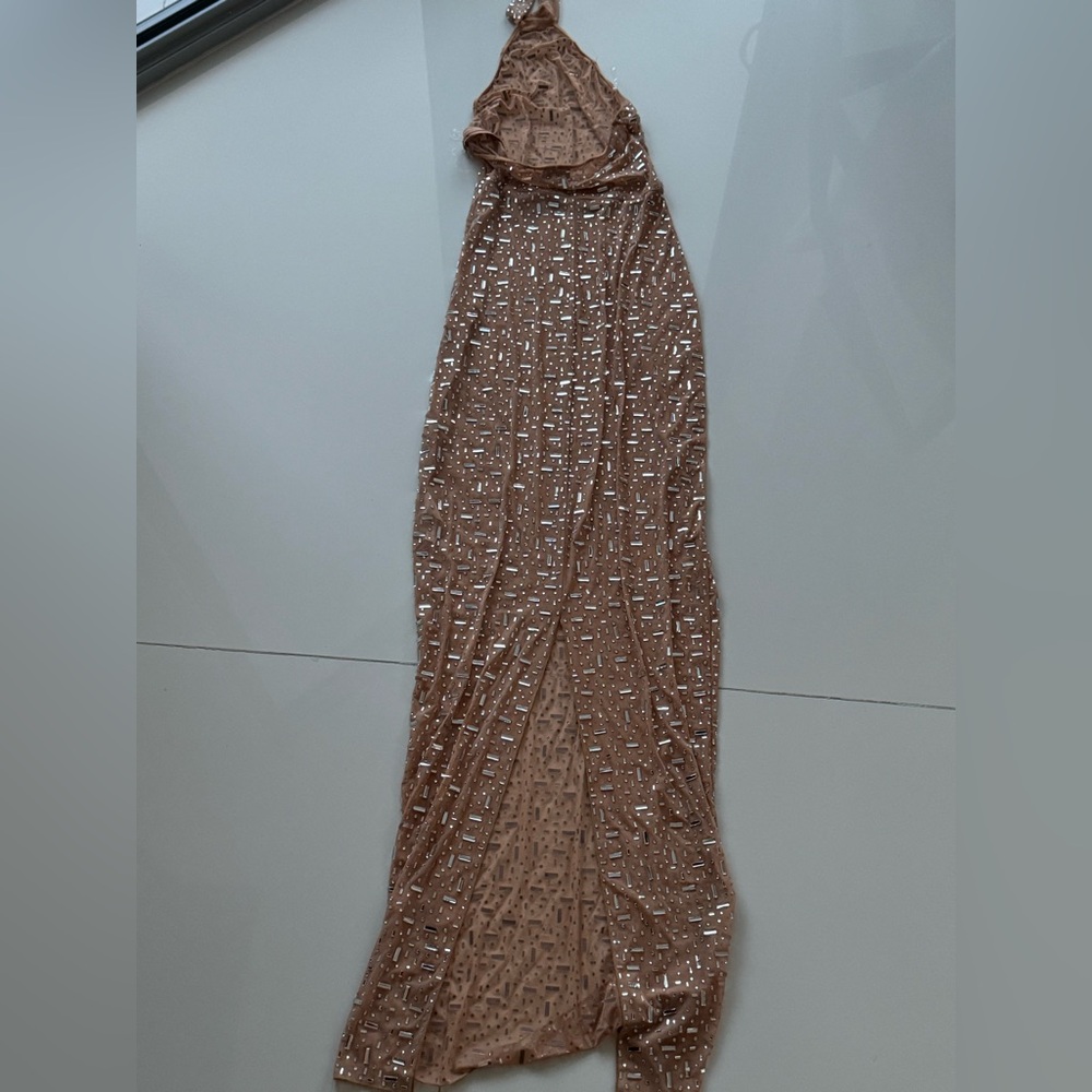 Nude mesh embellished halter gown - Picture 3 of 6